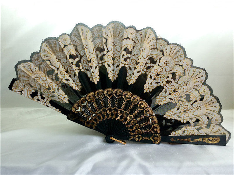 Black Spanish-style lace folding fan