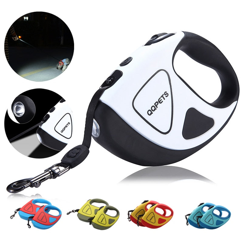 Pet Dog Automatic Retractable Fiber Night Safety LED Automatic Leash