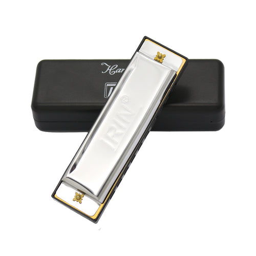 IRIN 10-hole C diatonic harmonica with protective case, gold or silver finish