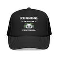 PRINTPANDA Running on Coffee Trucker Hat - One Size, Dark Colors, Embroidered