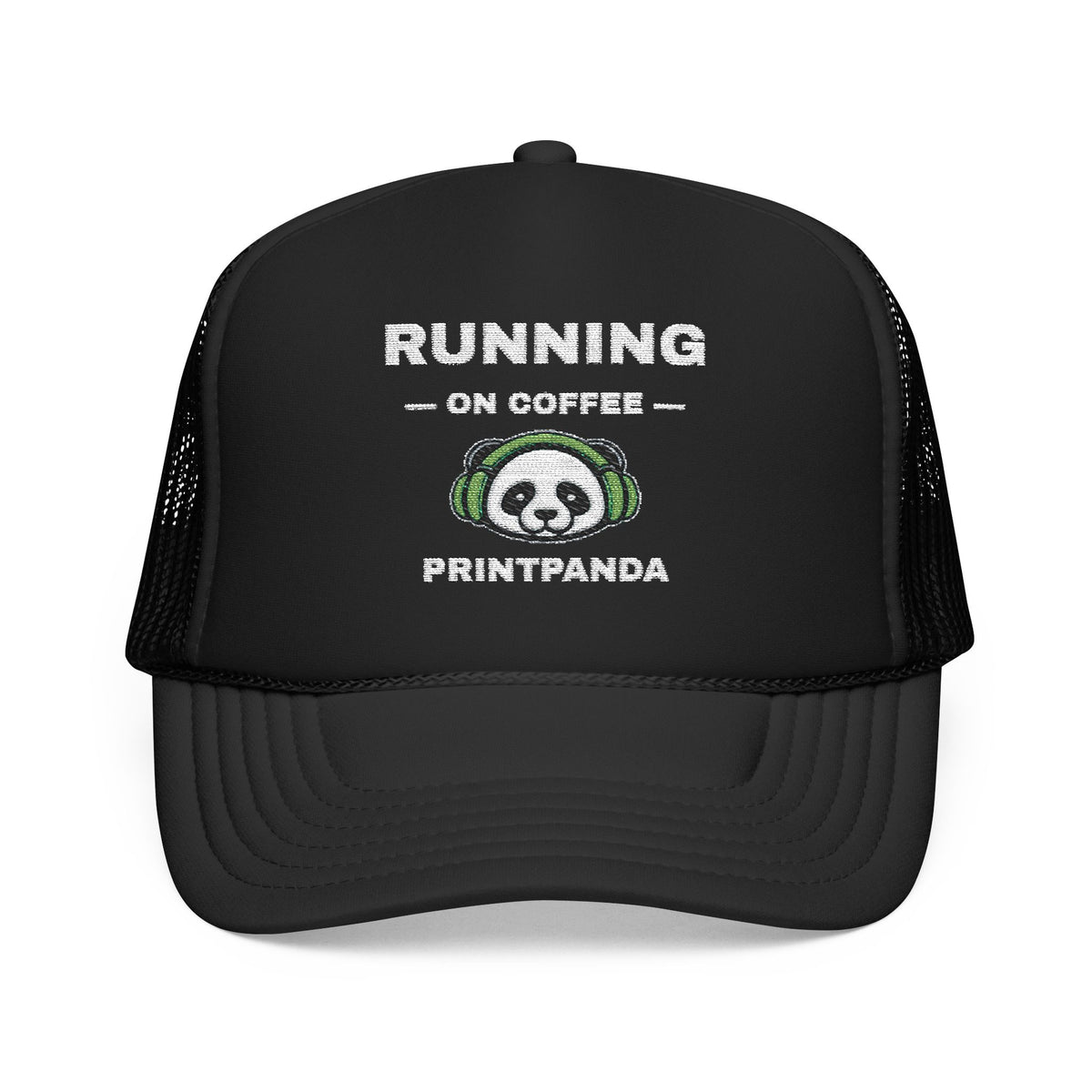 PRINTPANDA Running on Coffee Trucker Hat - One Size, Dark Colors, Embroidered