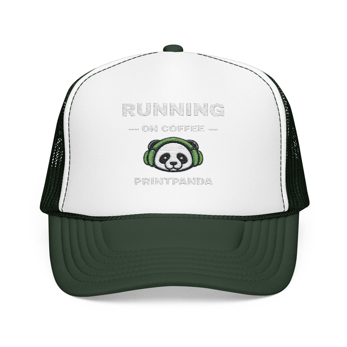 PRINTPANDA Running on Coffee Trucker Hat - One Size, Dark Colors, Embroidered