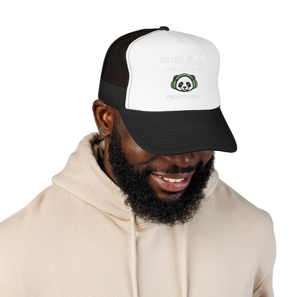 PRINTPANDA Running on Coffee Trucker Hat - One Size, Dark Colors, Embroidered