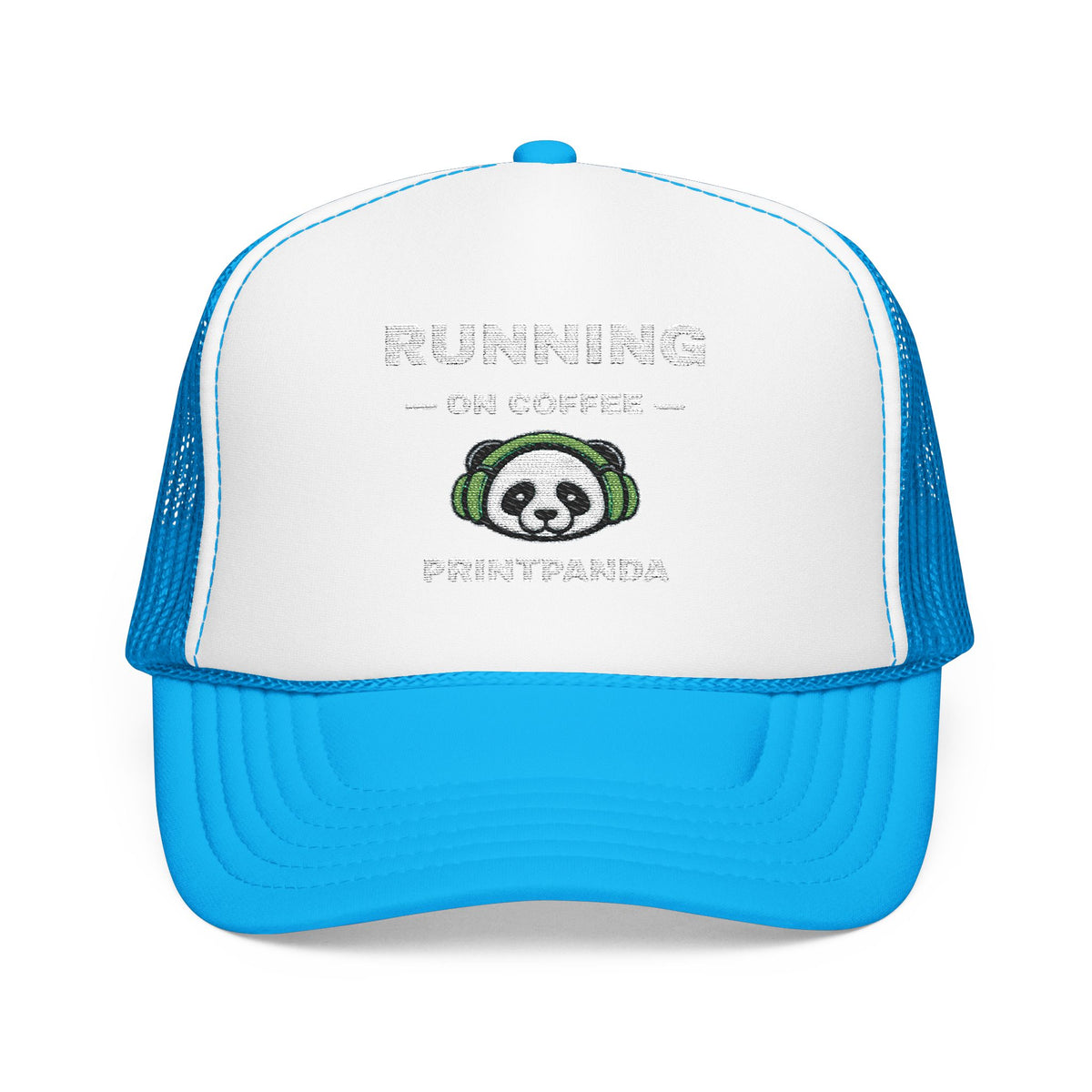 PRINTPANDA Running on Coffee Trucker Hat - One Size, Dark Colors, Embroidered