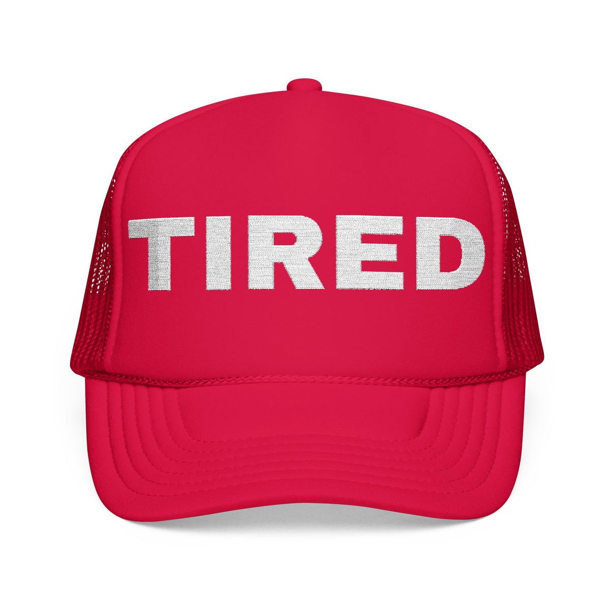 Tired Embroidered Trucker Hat — dark-color product photo