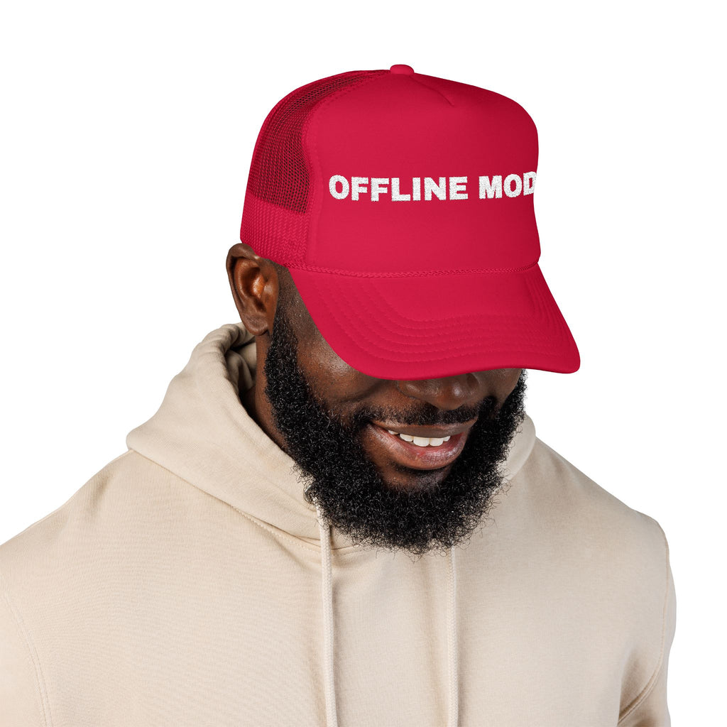 PRINTPANDA Offline Mode Trucker Hat - One Size, Dark Colors, Embroidered