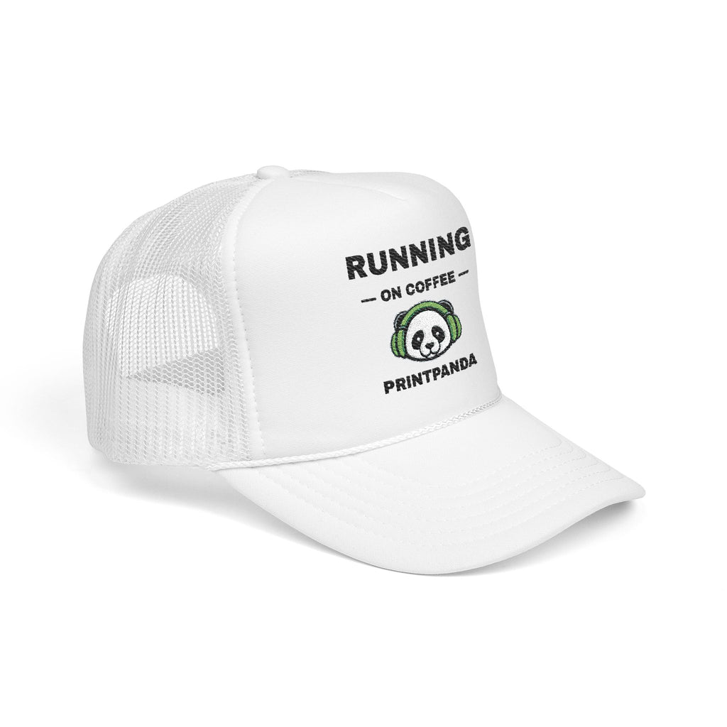 Running on Coffee Embroidered Trucker Hat – Light — product photo