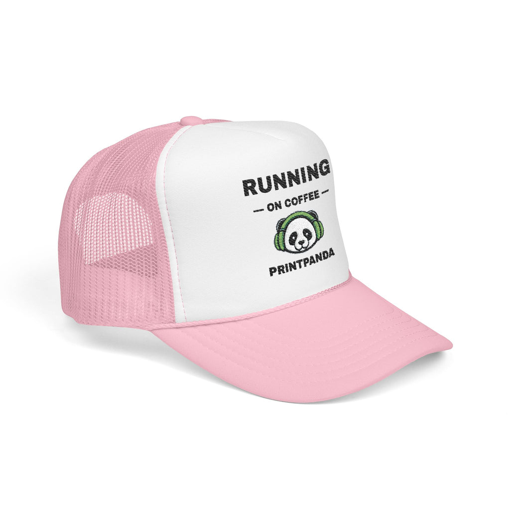 Running on Coffee Embroidered Trucker Hat – Light — product photo