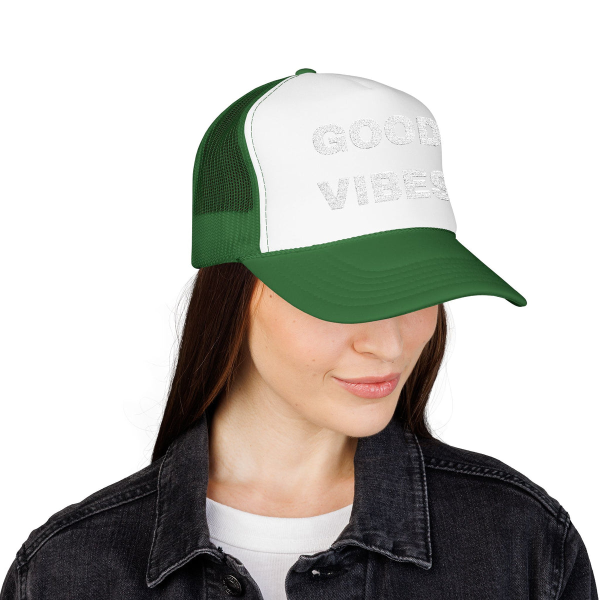 Good Vibes Embroidered Trucker Hat – Dark — product photo
