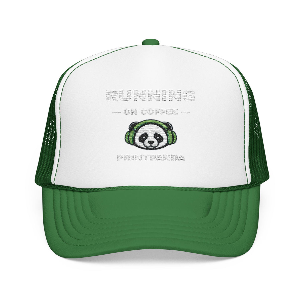 PRINTPANDA Running on Coffee Trucker Hat - One Size, Dark Colors, Embroidered
