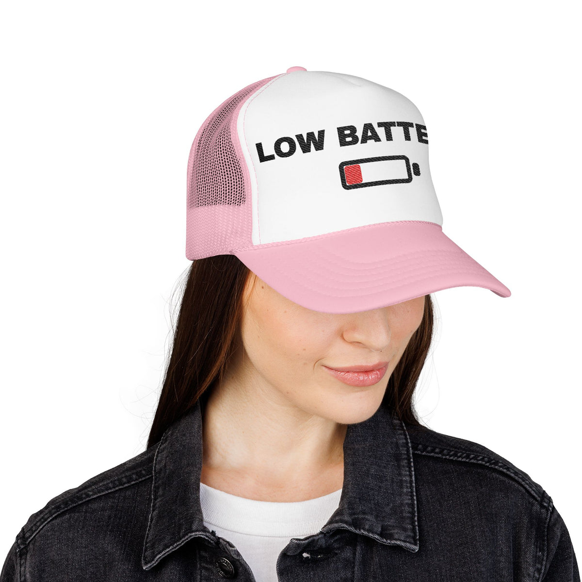 Low Battery Embroidered Trucker Hat – Light — product photo