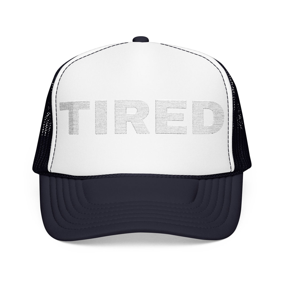 Tired Embroidered Trucker Hat — dark-color product photo