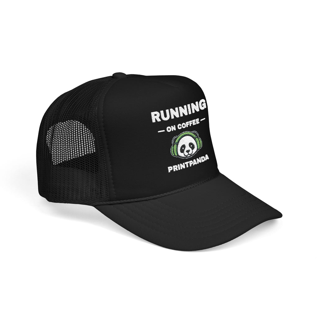 PRINTPANDA Running on Coffee Trucker Hat - One Size, Dark Colors, Embroidered