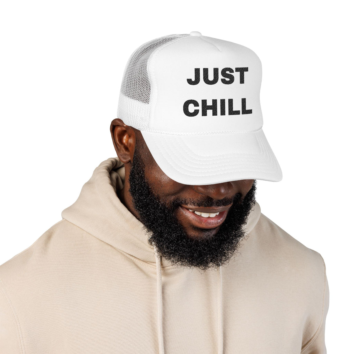 Just Chill Embroidered Trucker Hat – Light — product photo