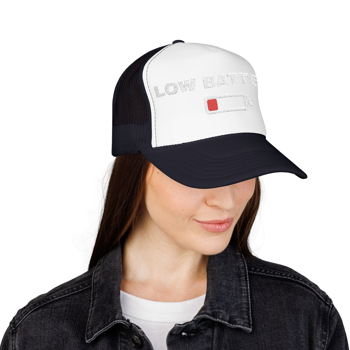 Low Battery Embroidered Trucker Hat — product photo
