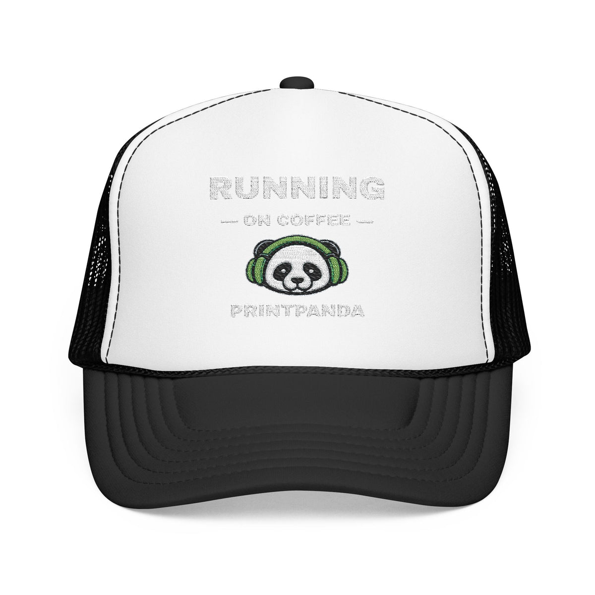 PRINTPANDA Running on Coffee Trucker Hat - One Size, Dark Colors, Embroidered