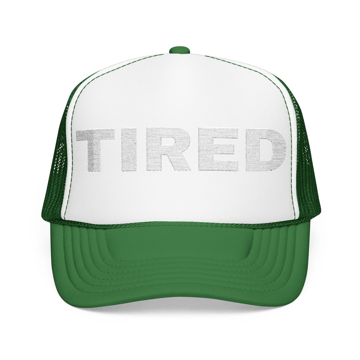 Tired Embroidered Trucker Hat — dark-color product photo