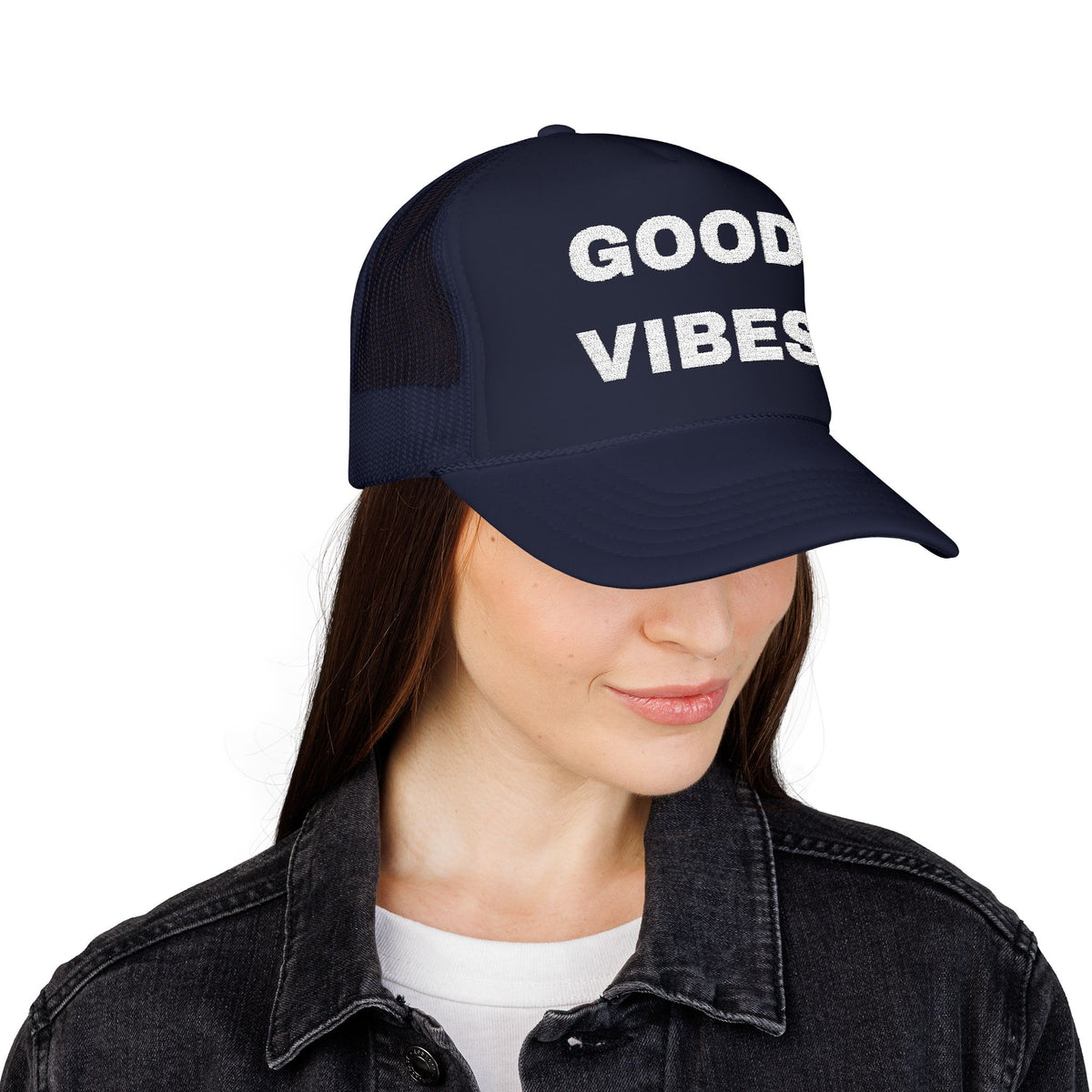 Good Vibes Embroidered Trucker Hat – Dark — product photo
