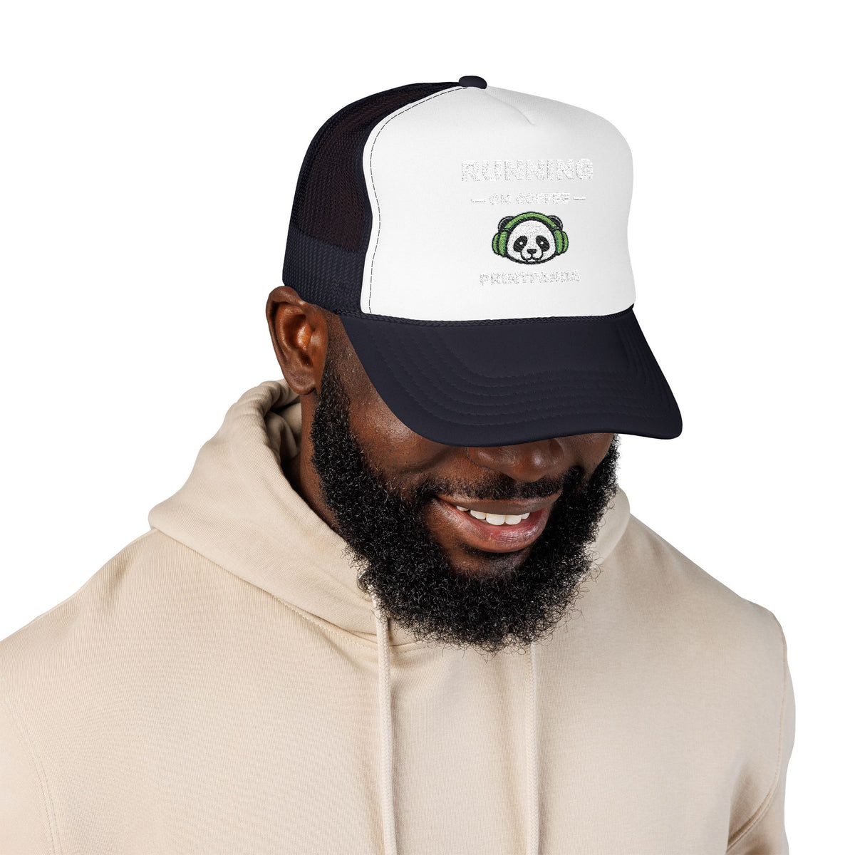 PRINTPANDA Running on Coffee Trucker Hat - One Size, Dark Colors, Embroidered