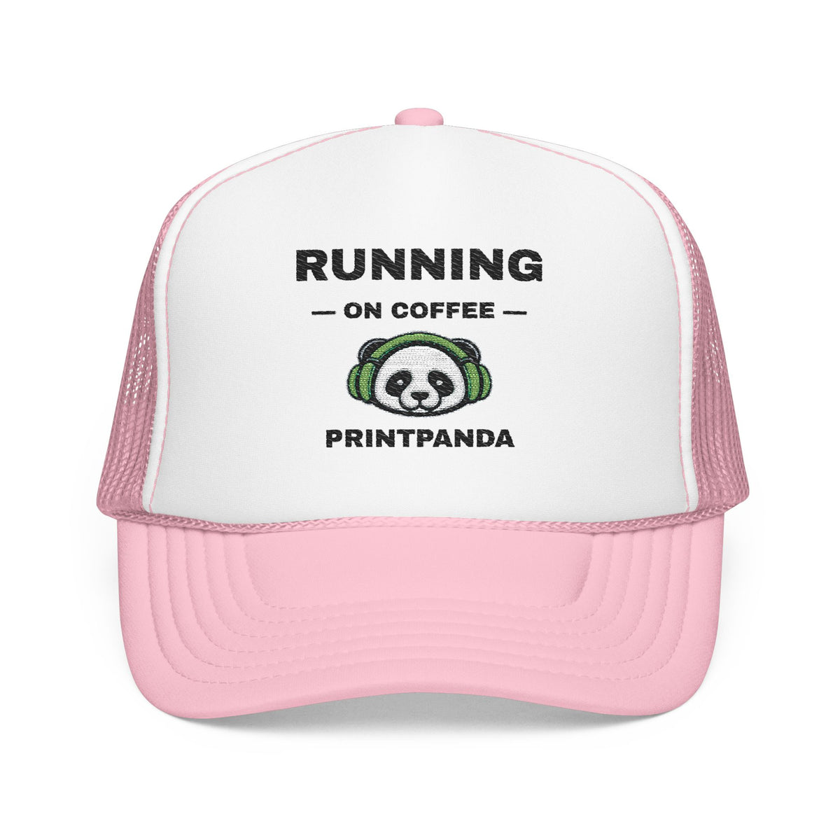 Running on Coffee Embroidered Trucker Hat – Light — product photo