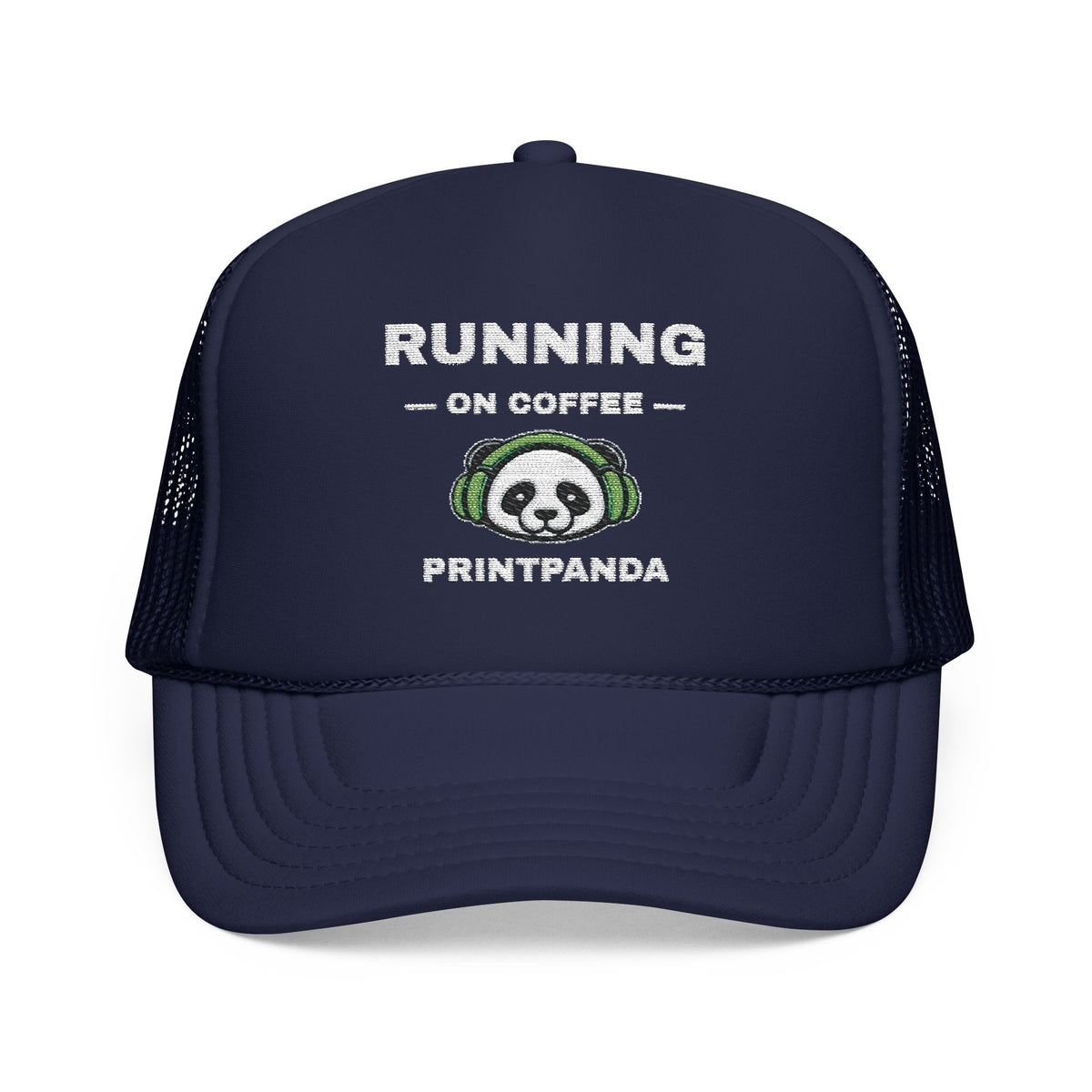PRINTPANDA Running on Coffee Trucker Hat - One Size, Dark Colors, Embroidered