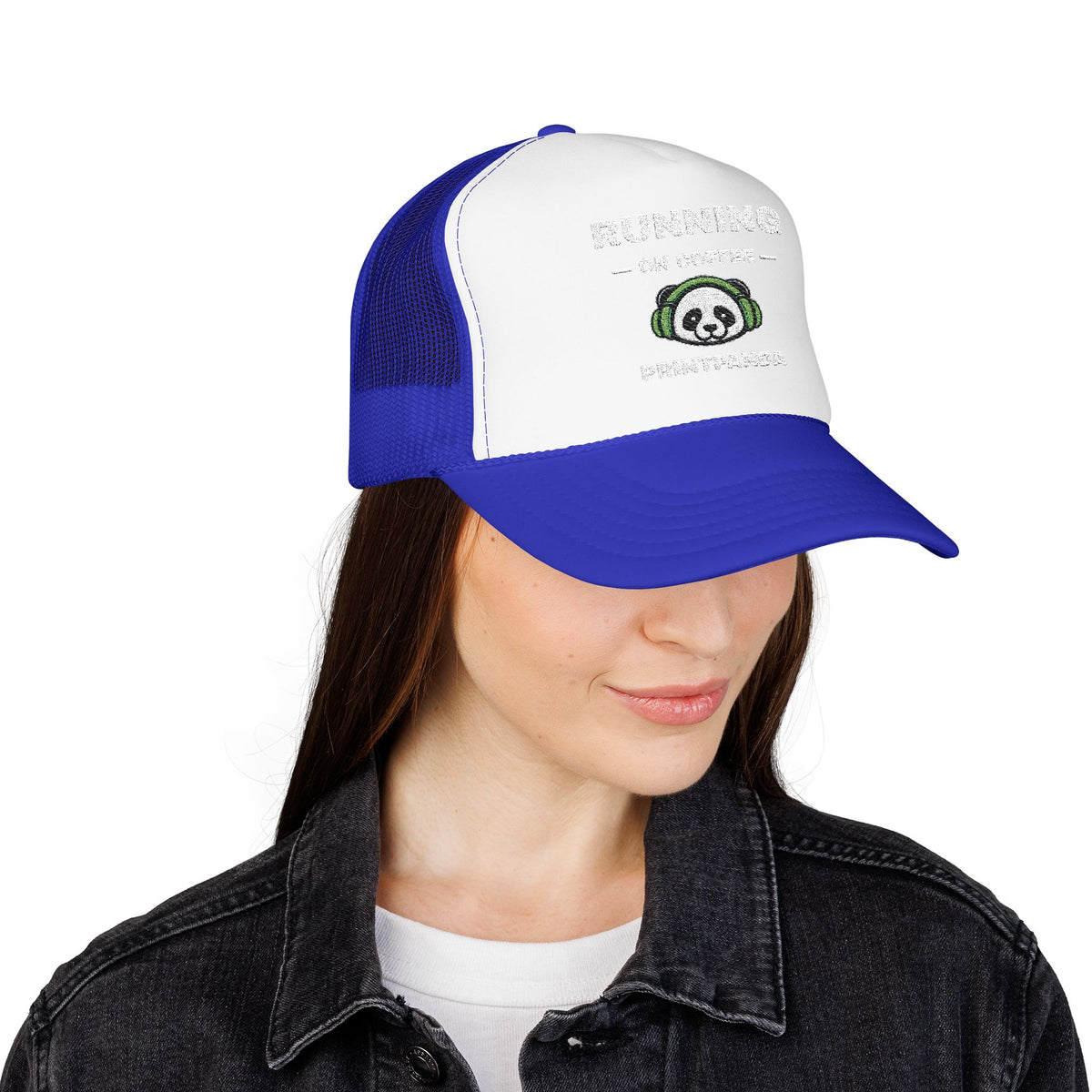 PRINTPANDA Running on Coffee Trucker Hat - One Size, Dark Colors, Embroidered