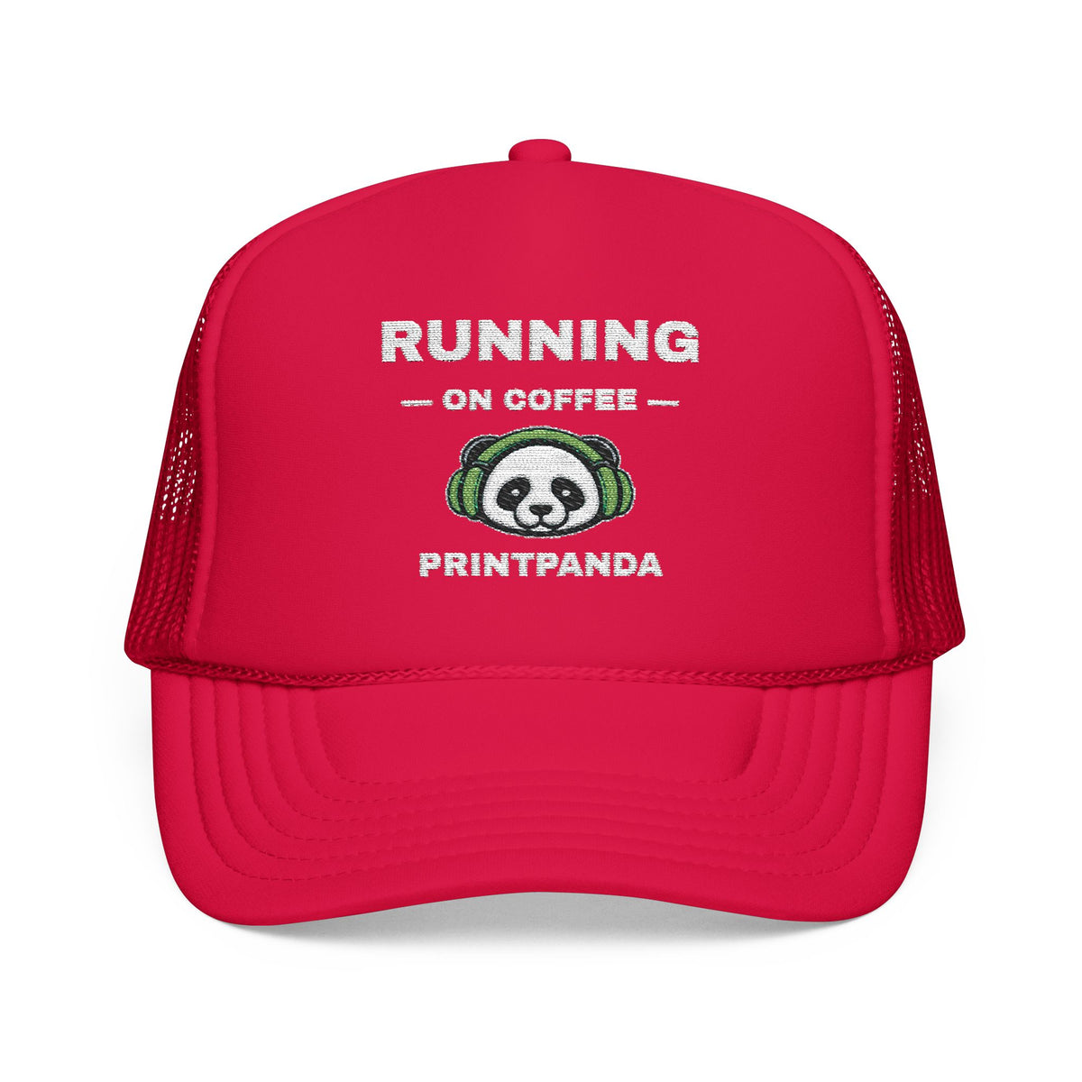 PRINTPANDA Running on Coffee Trucker Hat - One Size, Dark Colors, Embroidered