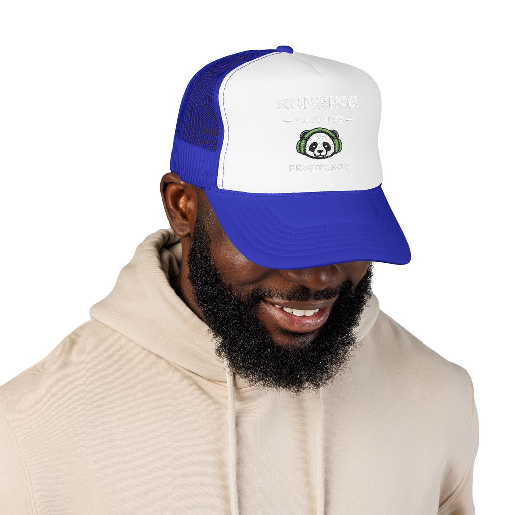 PRINTPANDA Running on Coffee Trucker Hat - One Size, Dark Colors, Embroidered