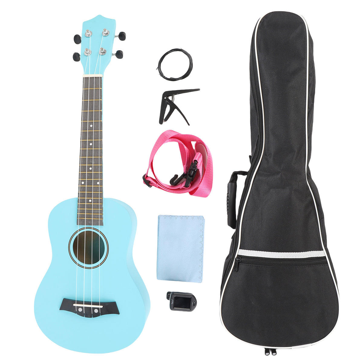 Light-blue 24-inch four-string basswood ukulele from the starter set