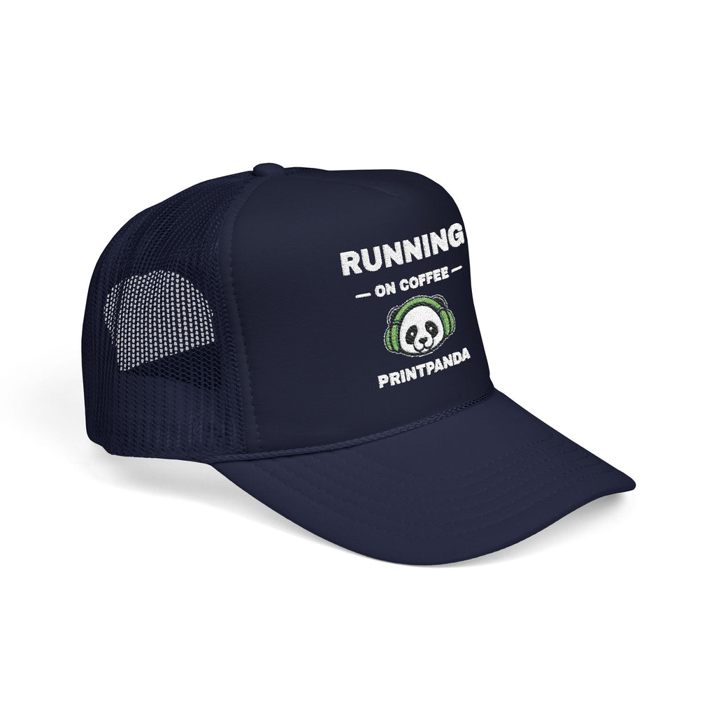 PRINTPANDA Running on Coffee Trucker Hat - One Size, Dark Colors, Embroidered