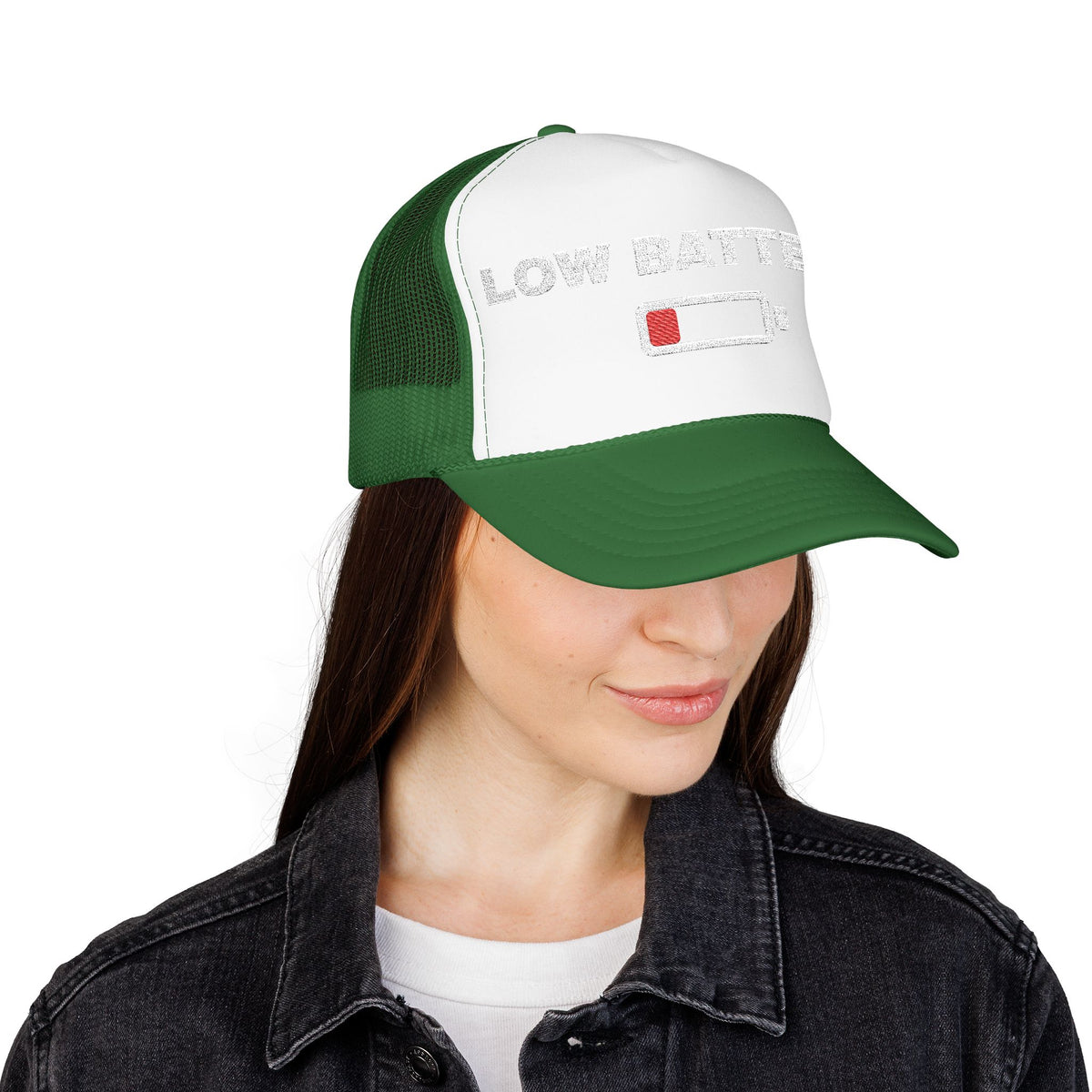 Low Battery Embroidered Trucker Hat — product photo