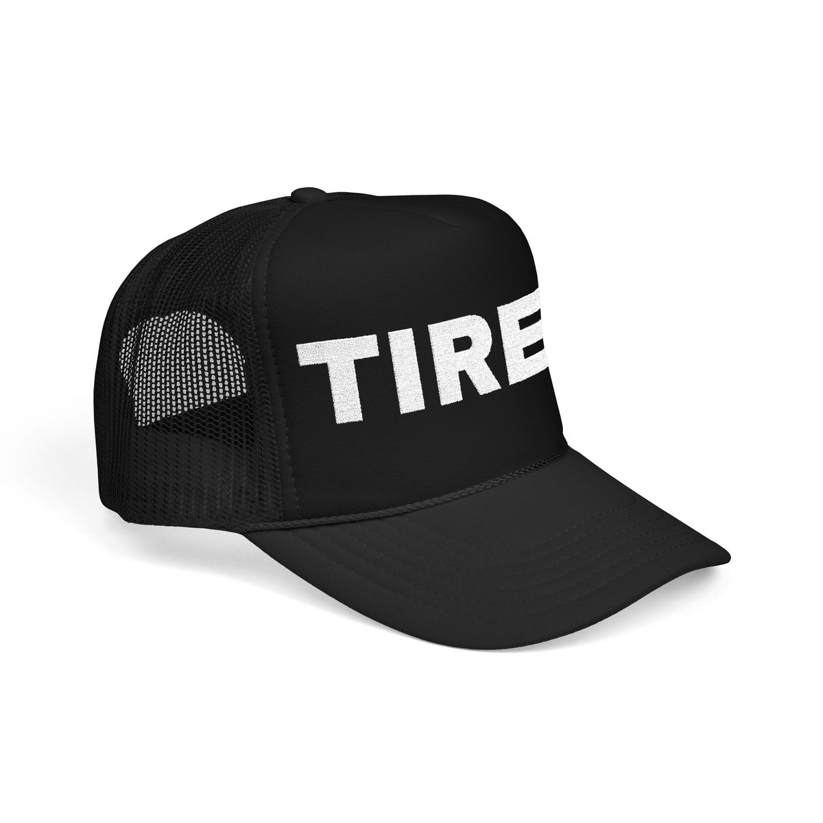 Tired Embroidered Trucker Hat — dark-color product photo