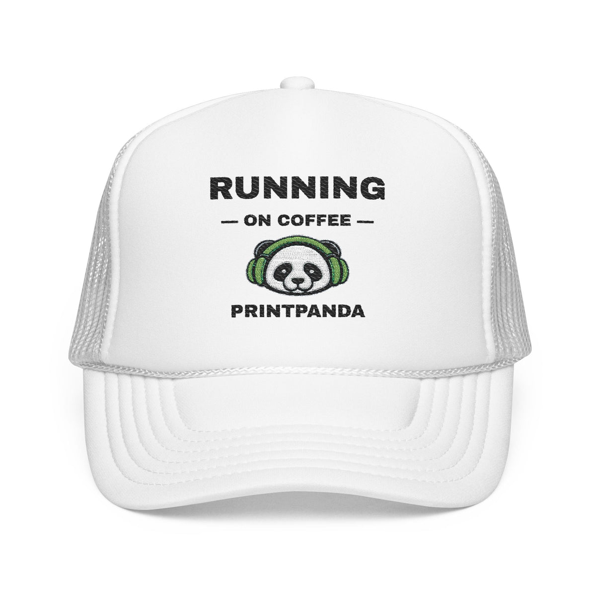Running on Coffee Embroidered Trucker Hat – Light — product photo