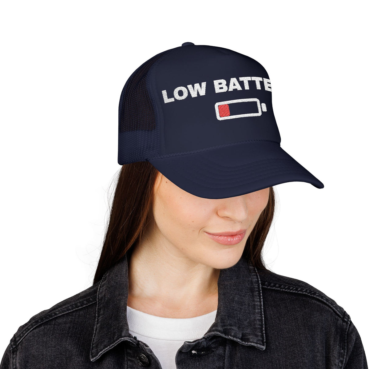 Low Battery Embroidered Trucker Hat — product photo