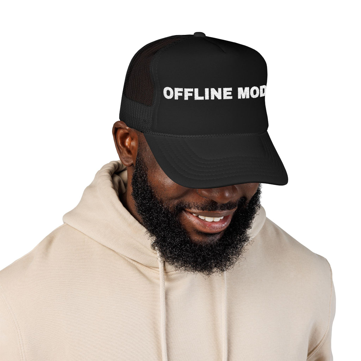 PRINTPANDA Offline Mode Trucker Hat - One Size, Dark Colors, Embroidered