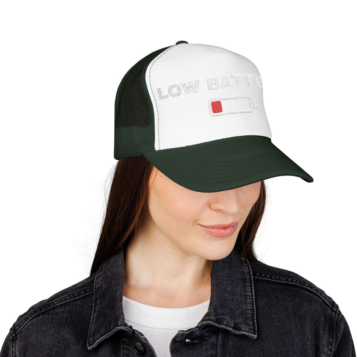 Low Battery Embroidered Trucker Hat — product photo