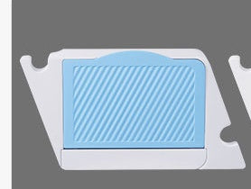 Blue diamond style wall-mounted soap holder with lid, front view