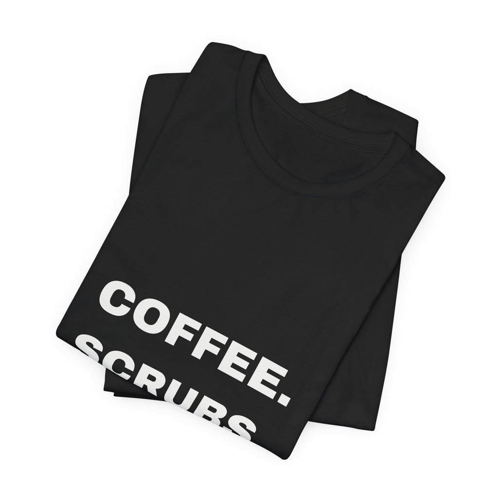 PRINTPANDA Coffee Scrubs Repeat T-Shirt - Black or White, S-2XL, Printed to Order