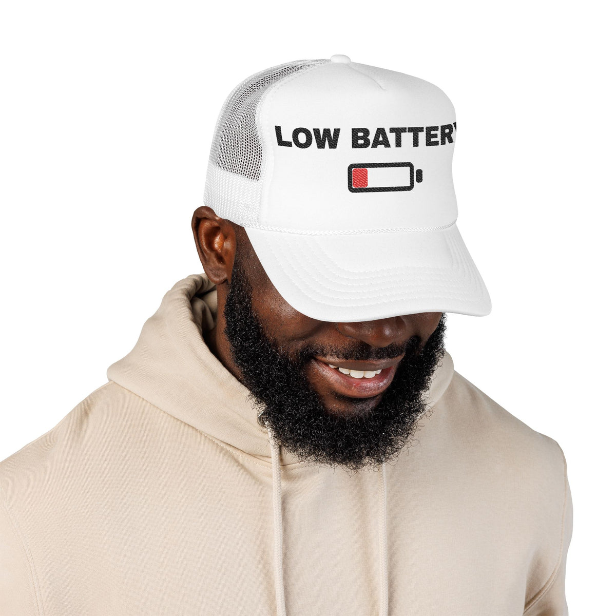 Low Battery Embroidered Trucker Hat – Light — product photo