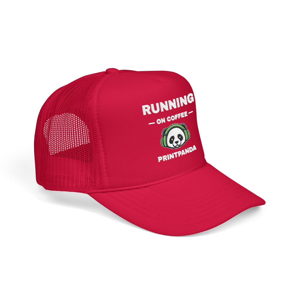 PRINTPANDA Running on Coffee Trucker Hat - One Size, Dark Colors, Embroidered