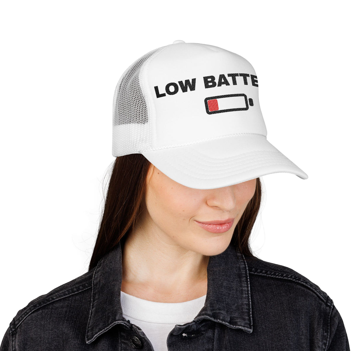 Low Battery Embroidered Trucker Hat – Light — product photo