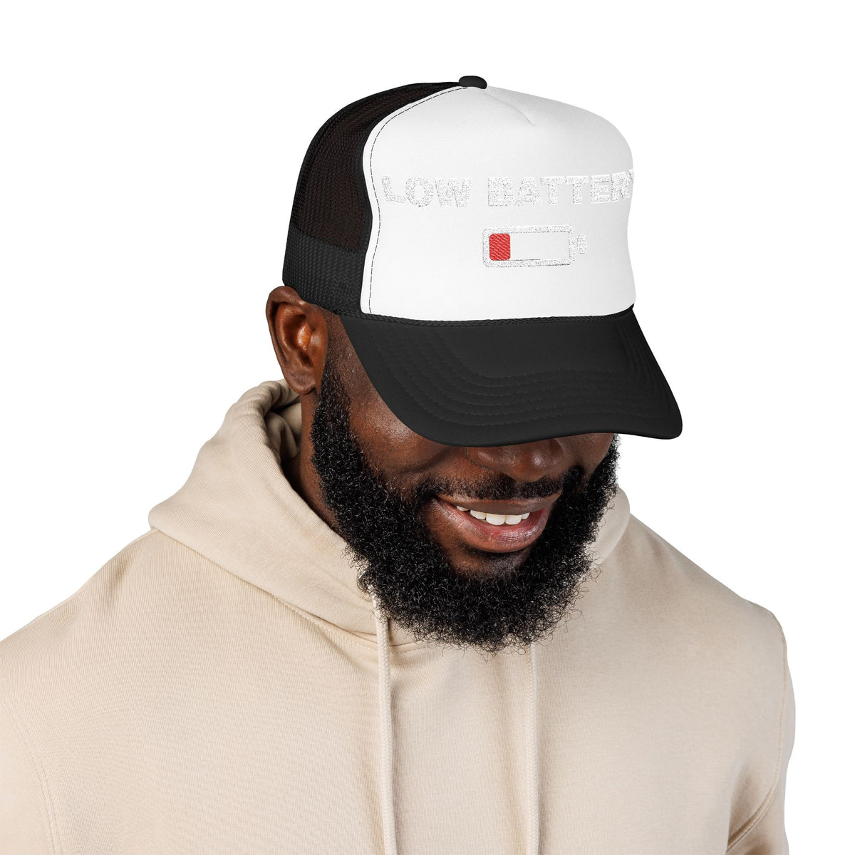 Low Battery Embroidered Trucker Hat — product photo