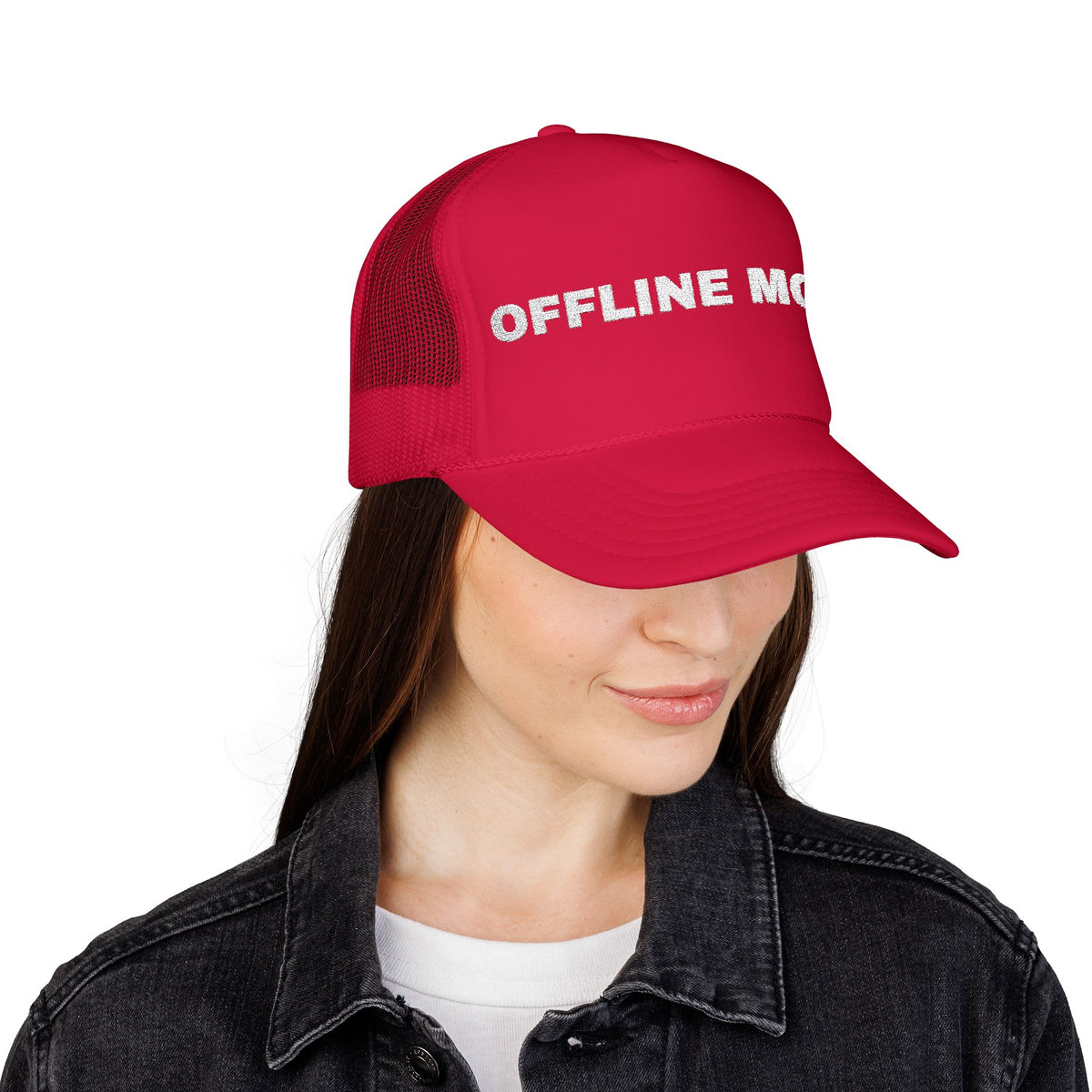 PRINTPANDA Offline Mode Trucker Hat - One Size, Dark Colors, Embroidered