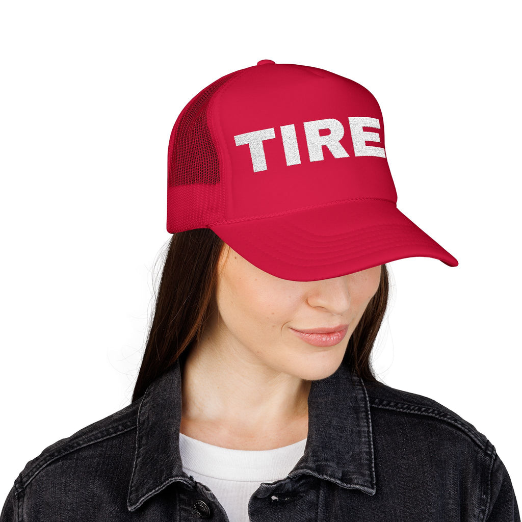 Tired Embroidered Trucker Hat — dark-color product photo