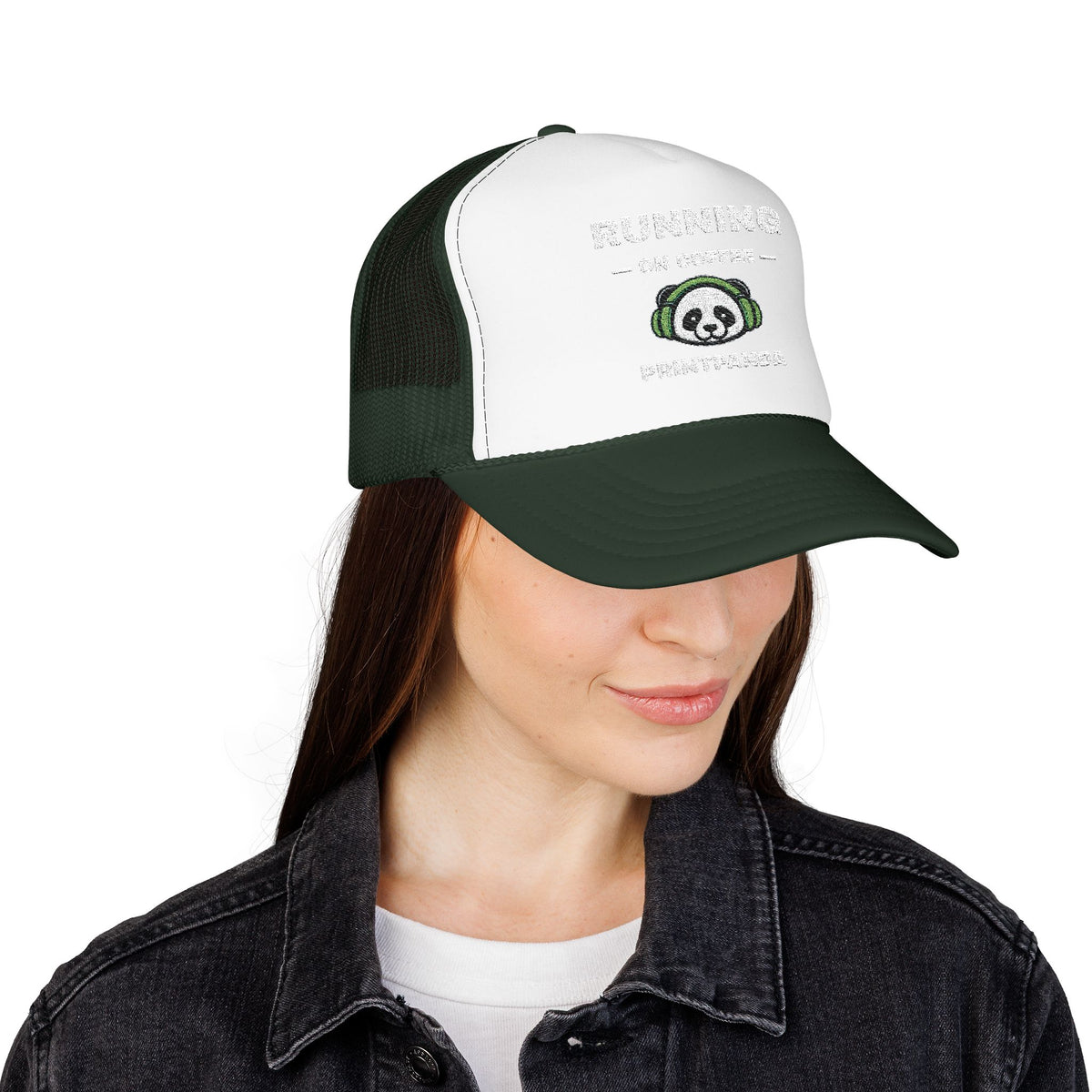 PRINTPANDA Running on Coffee Trucker Hat - One Size, Dark Colors, Embroidered
