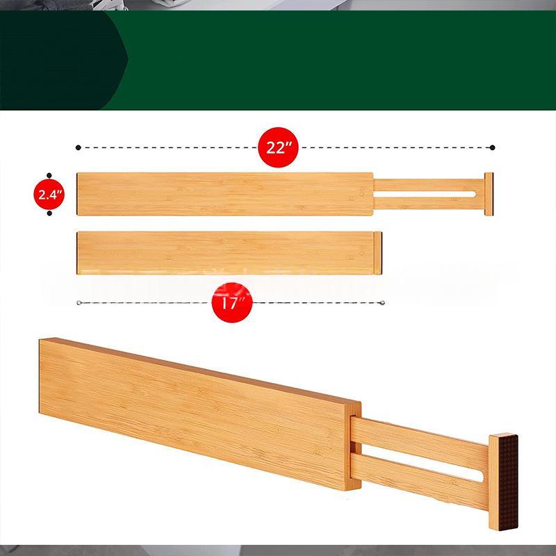 Expandable bamboo drawer divider size diagram, 17 to 22 inches