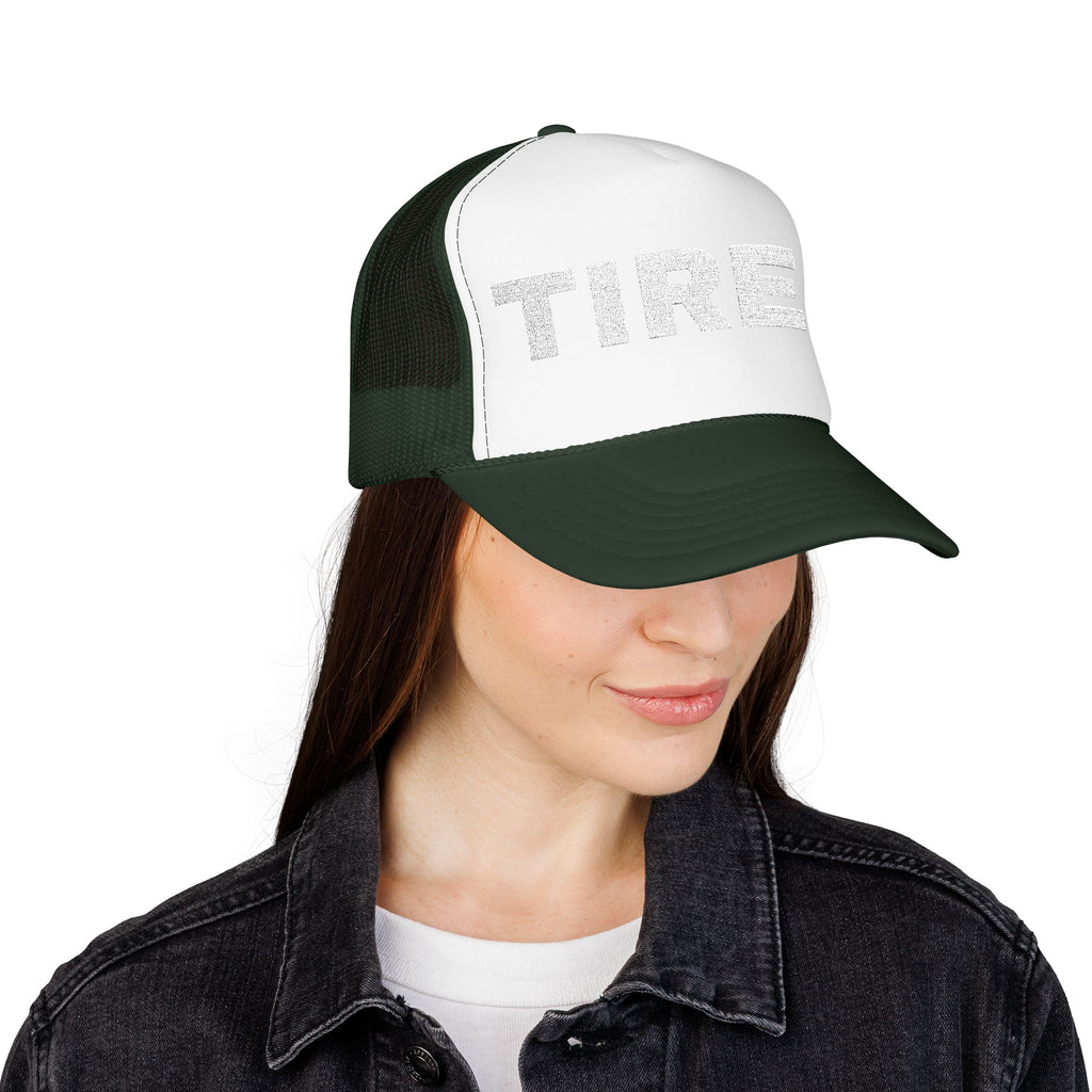 Tired Embroidered Trucker Hat — dark-color product photo