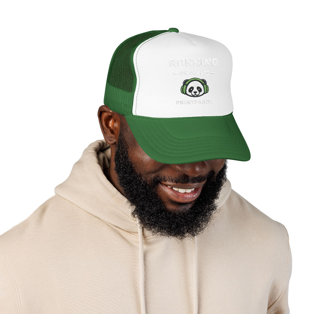 PRINTPANDA Running on Coffee Trucker Hat - One Size, Dark Colors, Embroidered