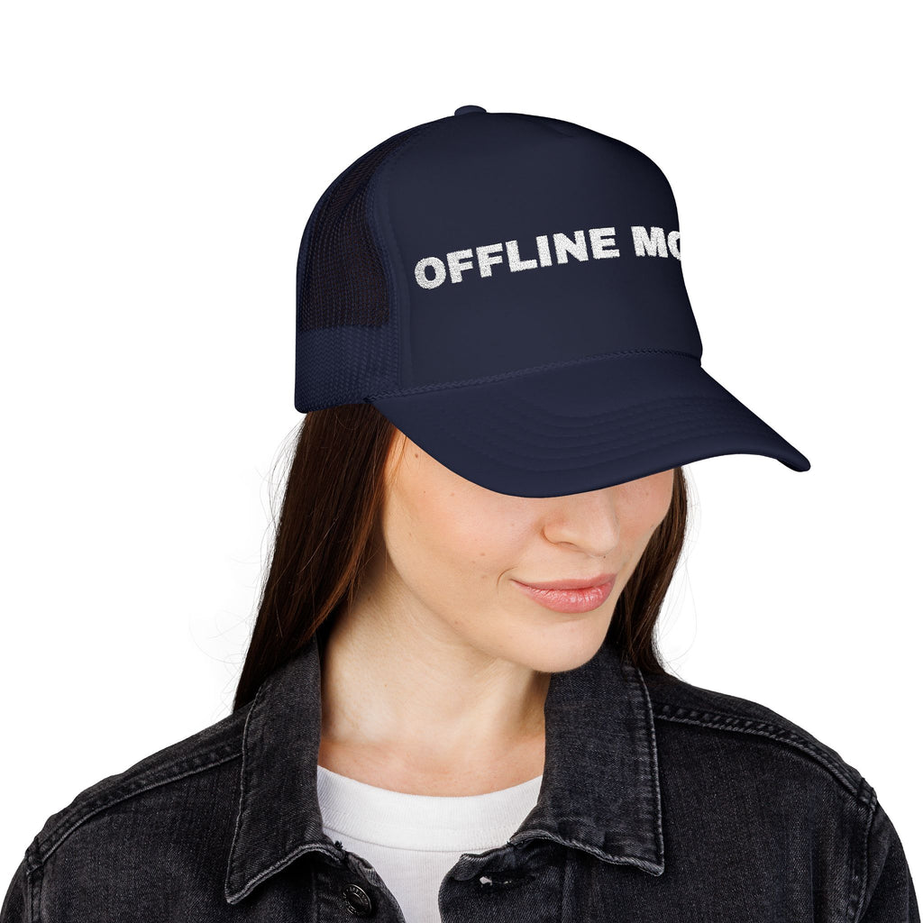 PRINTPANDA Offline Mode Trucker Hat - One Size, Dark Colors, Embroidered