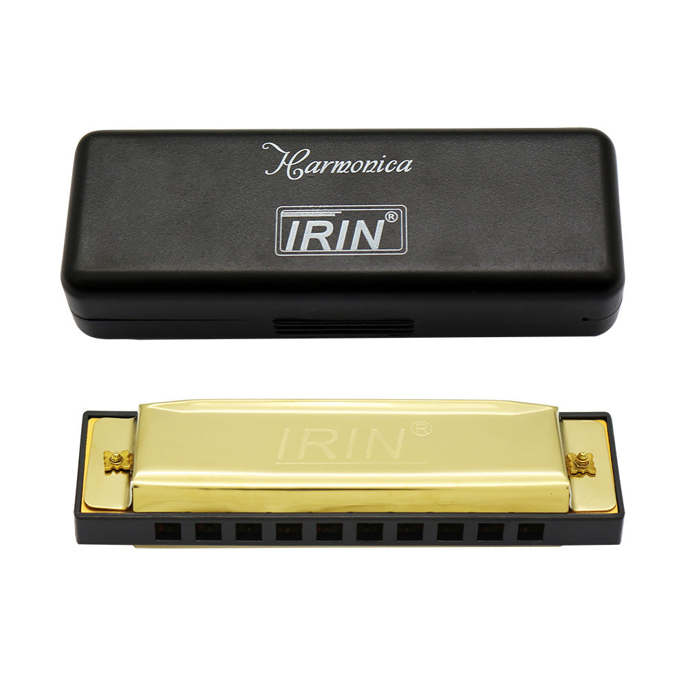IRIN 10-hole C diatonic harmonica with protective case, gold or silver finish